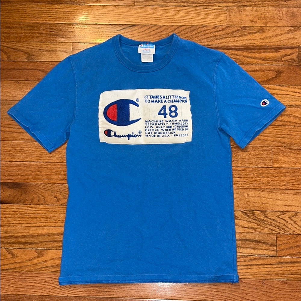 Champion Blue Short Sleeve Tee with Graphic Design